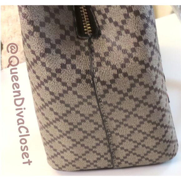 Designer Style Brown Tan Floral Geometric Diamond Monogram Handbag Purse Satchel - Picture 5 of 9